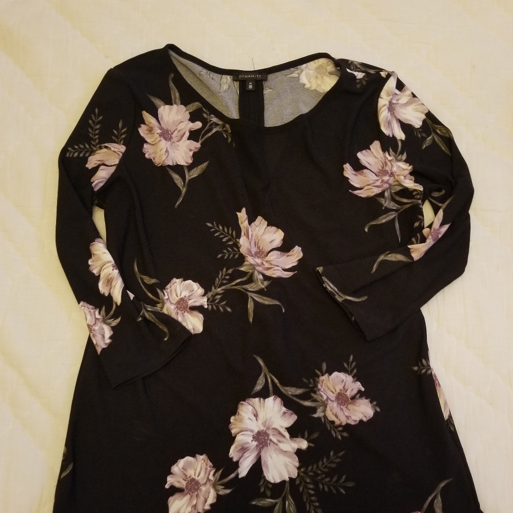 Dynamite Med Blk+Floral Blouse Zipper